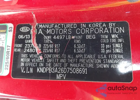 2013 Kia Sportage Lx из США, поврежденный, VIN KNDPB3A26D7508691